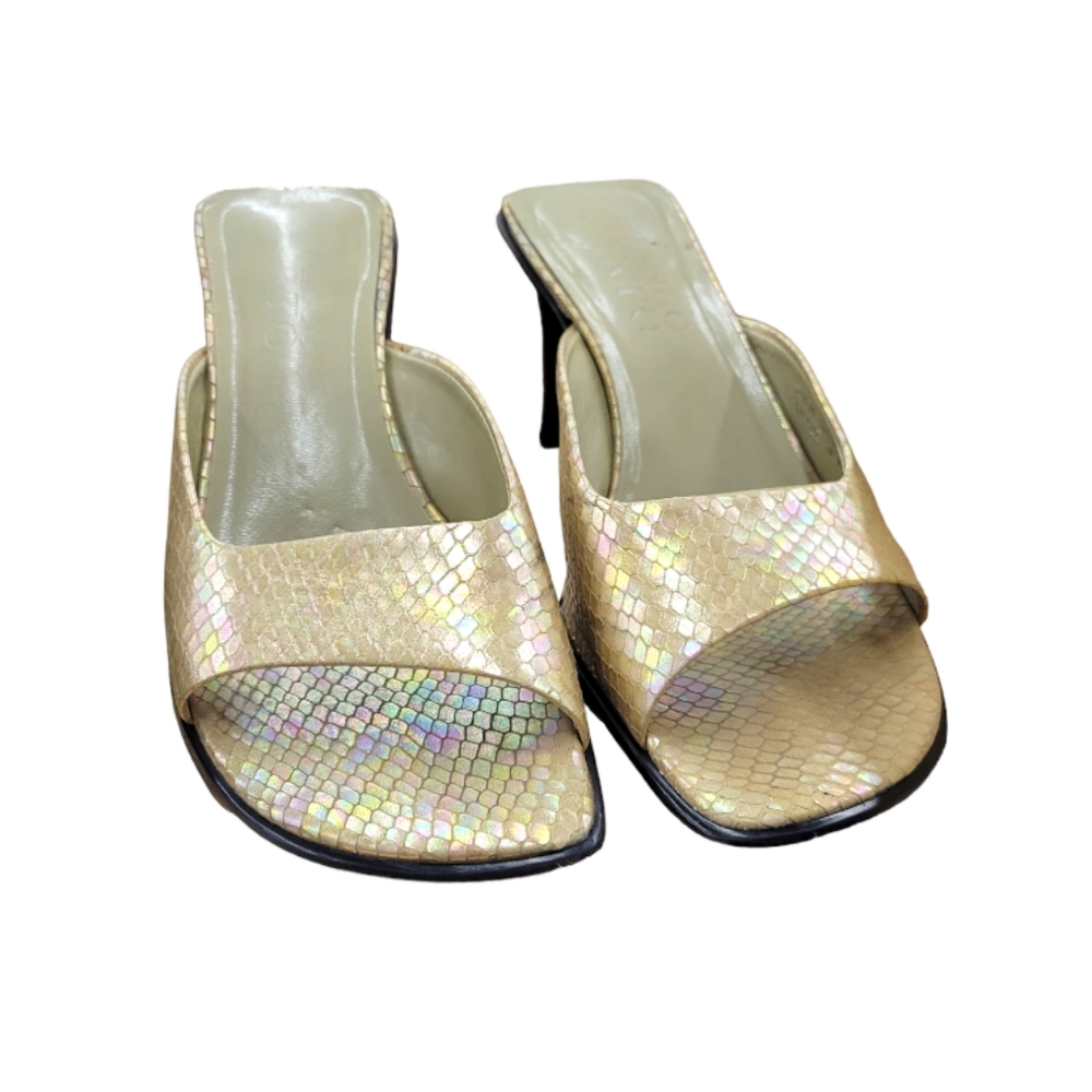 FRANCO SARTO Vintage Gold Women's Heel Translucent Mermaidcore Size 7.5 M